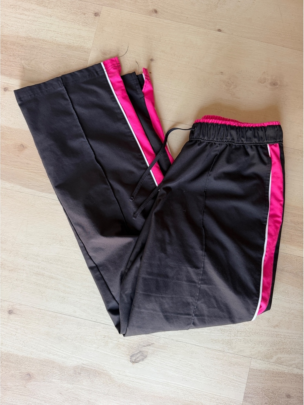 Black Track Pants with Pink and White Side Stripes